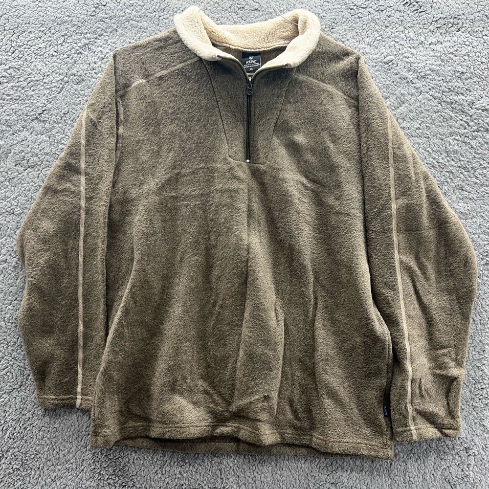 Kuhl Sweater Pullover Jacket Men XL Beige 1/4 Zip Sherpa Fleece Knit (Pilling)